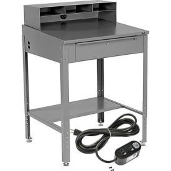 Global Equipment Sloped Shop Desk w/ Pigeonhole Riser   Outlets, 34-1/2'W x 30"D, Gray 254635GYKIT